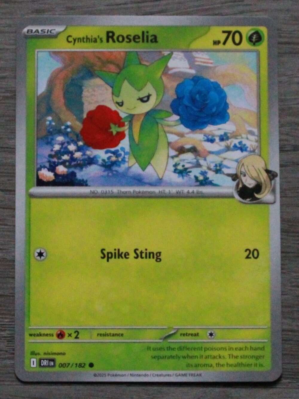 Pokemon "Cynthia's Roselia" Trading/Playing Card
